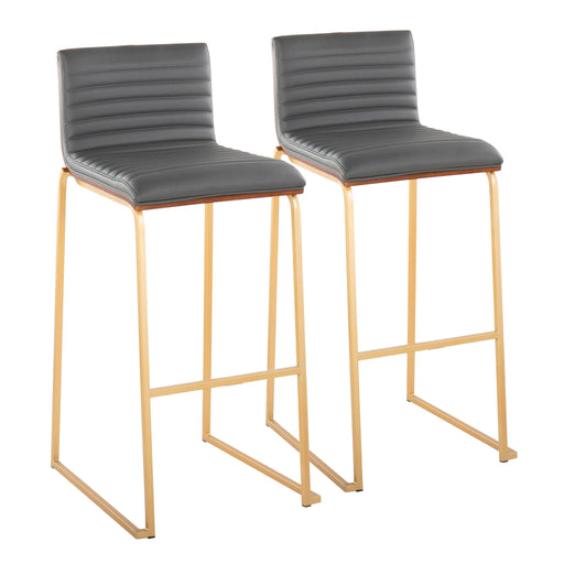 Set of two Lumi Source Mason Mara contemporary fixed height barstools with sleek design and wooden seats, perfect for modern kitchens.