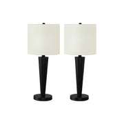 Set of 2 contemporary 8th Street table lamps with USB ports, featuring sleek modern design and fabric shades.