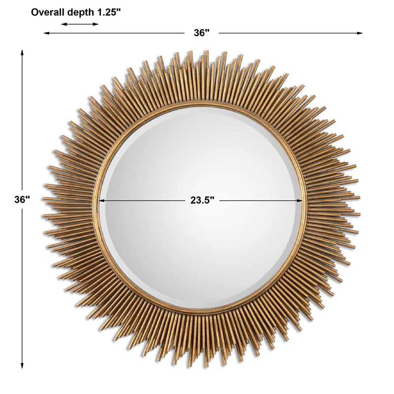 Uttermost Marlo round wall mirror with a gold frame, featuring a sleek, modern design for stylish home decor.
