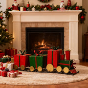 Red festive train decor with gift-shaped carriages, perfect for Christmas holiday decorations by Noble House.