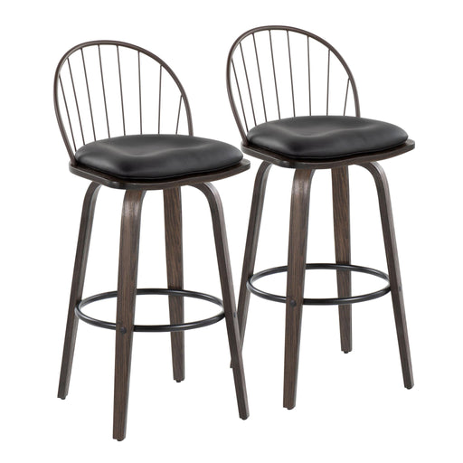 Set of two Lumi Source Riley industrial urban fixed height barstools with swivel and removable cushions, showcasing modern design.