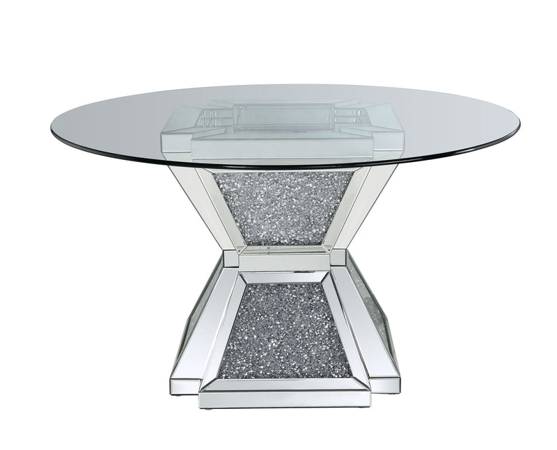 Noralie - 31" Dining Table - Clear Glass, Mirrored & Faux Diamonds - R&R Furniture Gallery (Fountain Valley, CA)