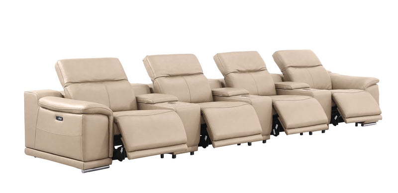 2679 - Genuine Leather Sofa With 4 Power Recliners, Power Headrests & 3 Storage Consoles