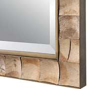 Light brown coconut shell accent mirror by Uttermost featuring a natural textured coconut shell frame.