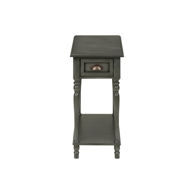 8th Street accent side table with two tiers, storage drawer, traditional style, featuring dark wood finish and elegant design.