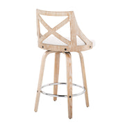 Set of two Lumi Source Charlotte farmhouse counter stools with swivel, round footrest, and fixed height for kitchen or bar seating.