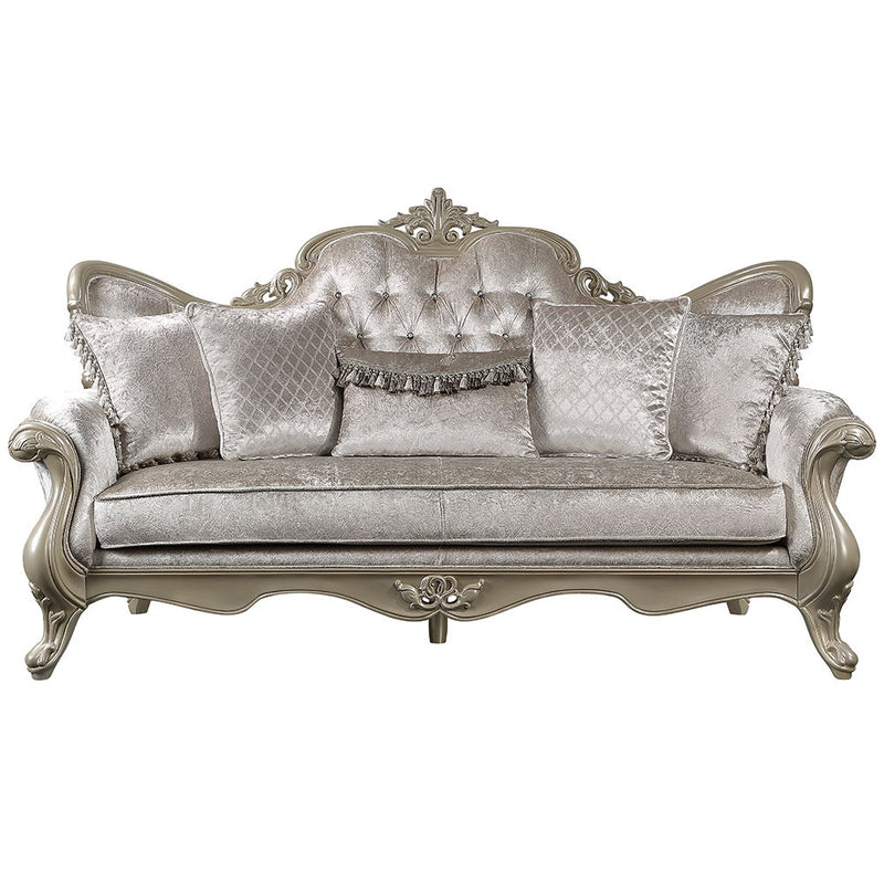 Libertee - Sofa With 5 Pillows - Beige Fabric & Champagne - R&R Furniture Gallery (Fountain Valley, CA)