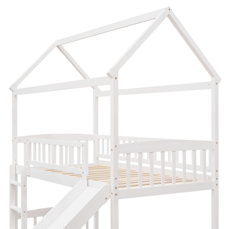 DreamHaus loft bed with built-in slide, featuring a sturdy wooden frame and a fun, space-saving design for kids' rooms.