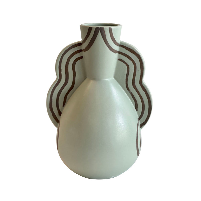 Earthenware - Line Art Wavy Vase - Sage Green - R&R Furniture Gallery (Fountain Valley, CA)