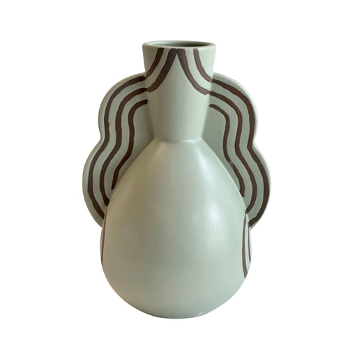 Earthenware - Line Art Wavy Vase - Sage Green - R&R Furniture Gallery (Fountain Valley, CA)