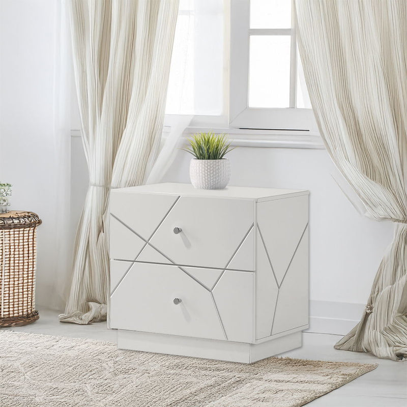 Esther - Nightstand - White / Silver - R&R Furniture Gallery (Fountain Valley, CA)