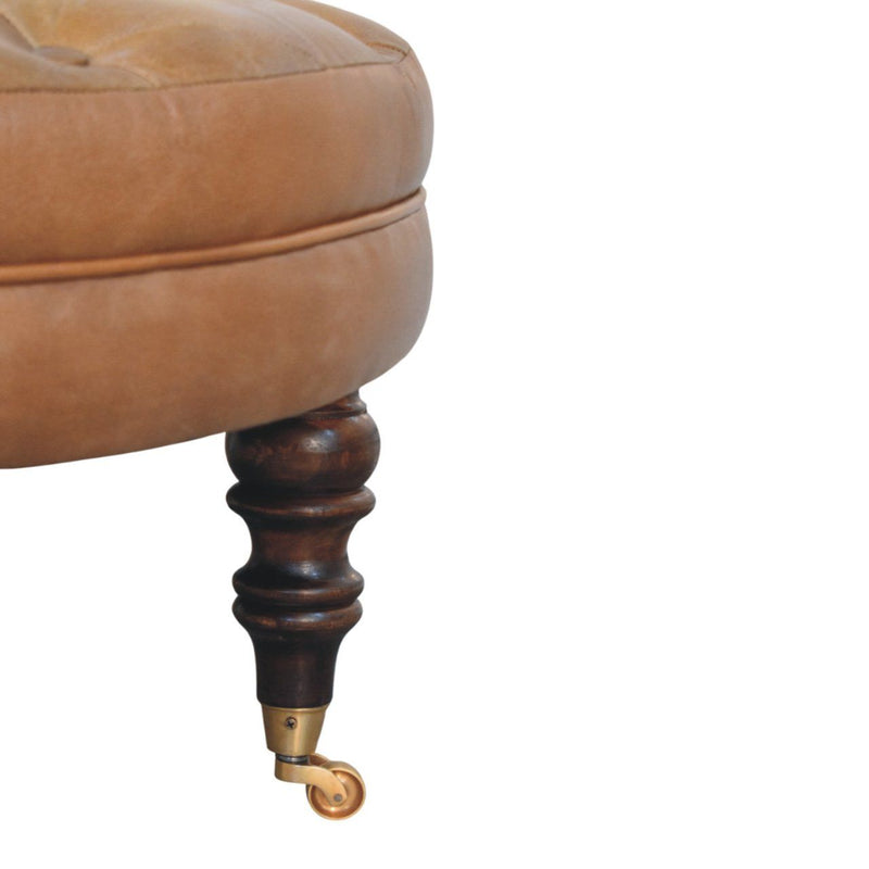 Buffalo - Round Ottoman With Castor Legs - Brown - R&R Furniture Gallery (Fountain Valley, CA)