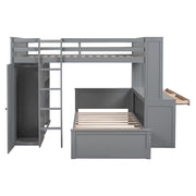 DreamHaus loft bed with twin standalone bed, shelves, desk, and wardrobe, showcasing a modern multi-functional bedroom setup.