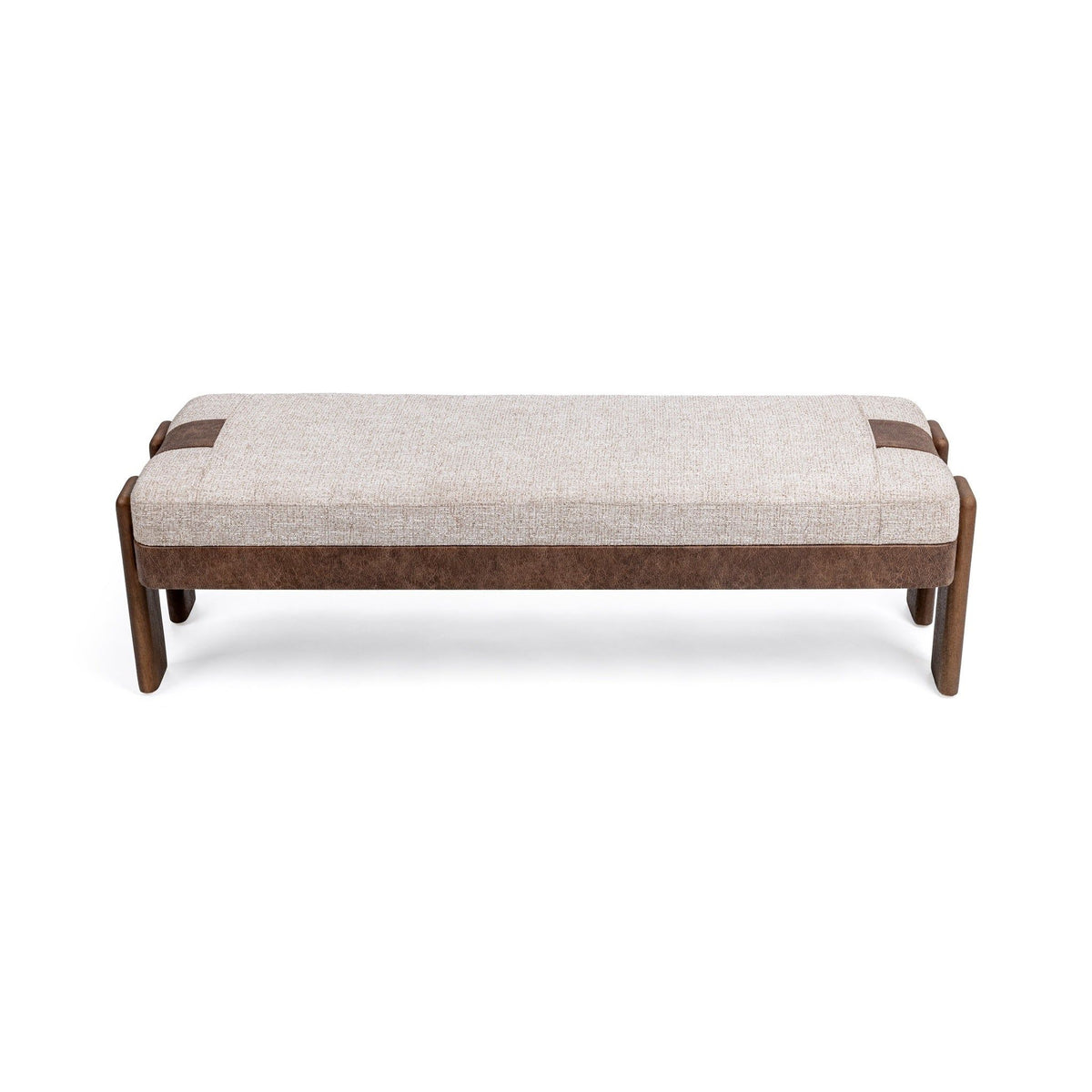 Classic Home Kava Accent Bench in Cocoa Latte with upholstered fabric and wooden legs, ideal for entryways or living rooms.
