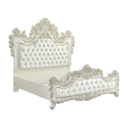 Adara - Eastern King Bed - Pearl White Synthetic Leather & Antique White - R&R Furniture Gallery (Fountain Valley, CA)