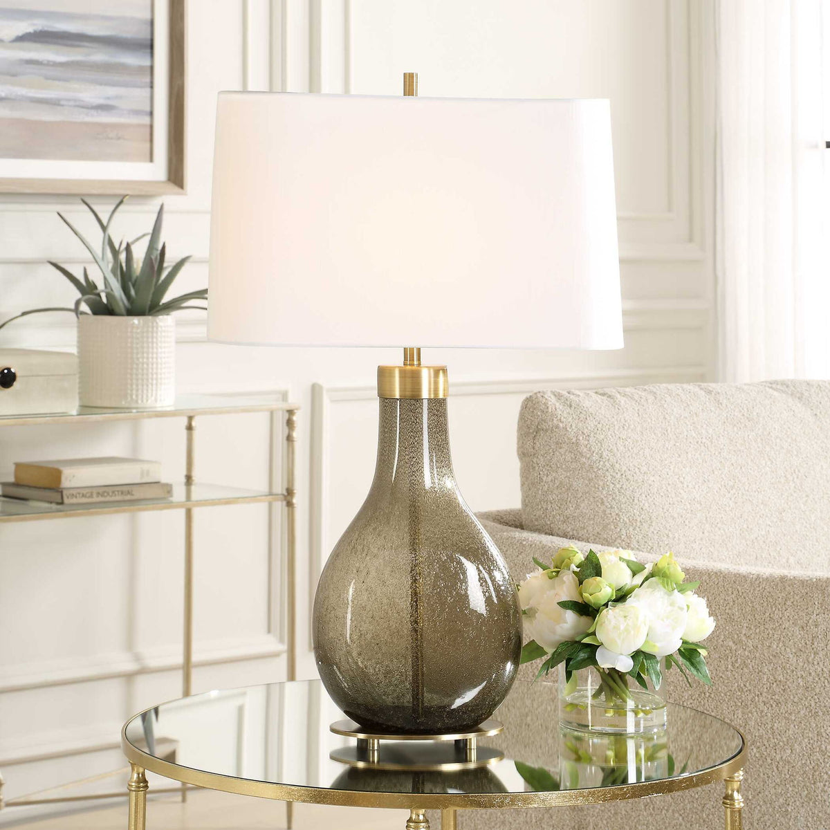 Shyla - Dark Glass Table Lamp - White
