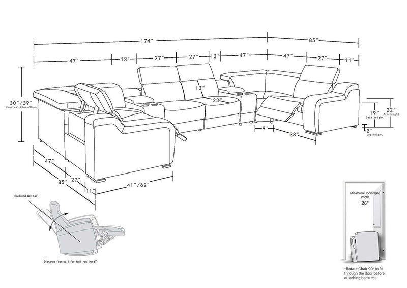 1116 - 8-Piece U-Shaped Sectional Sofa In With 2 Power Recliners & Power Headrests