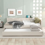 Queen Size Upholstered Platform Bed With USB And Twin Trundle - Beige - R&R Furniture Gallery (Fountain Valley, CA)