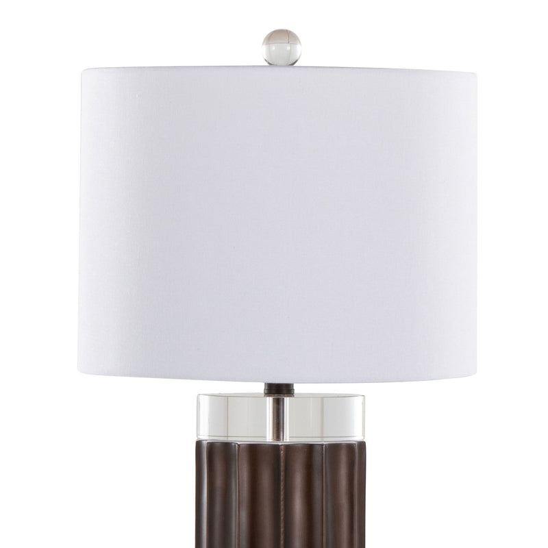 Cylinder - Fluted Contemporary Table Lamp (Set of 2) - Brown / Clear / White - R&R Furniture Gallery (Fountain Valley, CA)