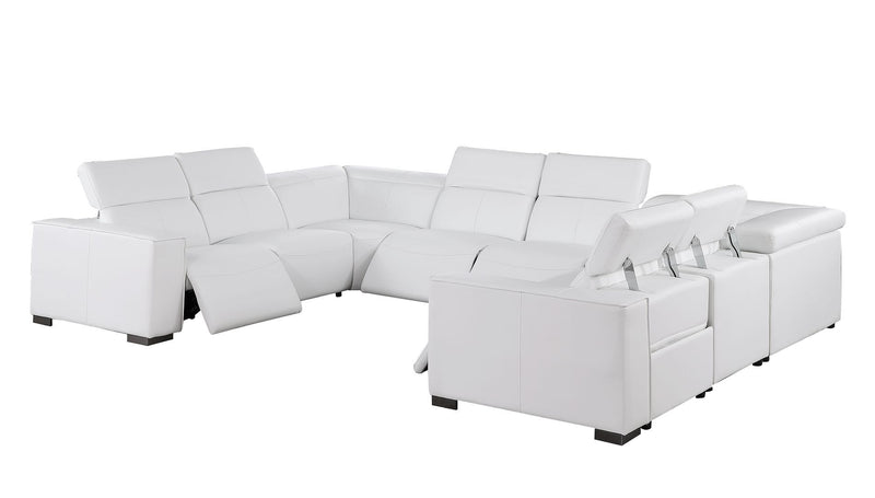1208 - 8 Piece U Shaped Leather Sectional With 4 Power Recliners & Power Headrests