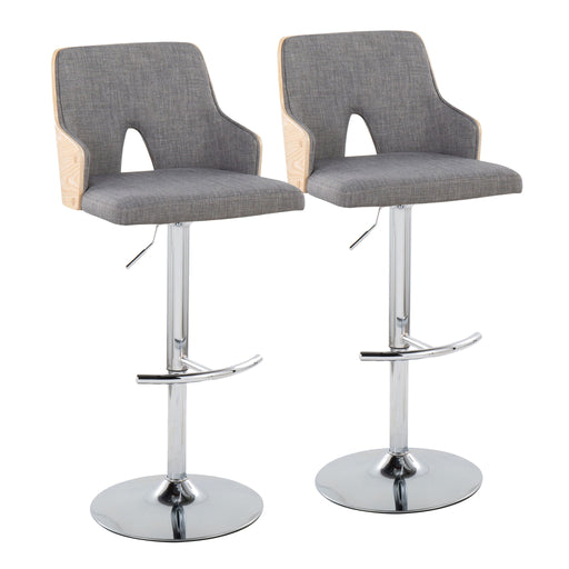 Lumi Source Stella contemporary adjustable barstool set with swivel, rounded T-footrest, modern design, and padded seats.