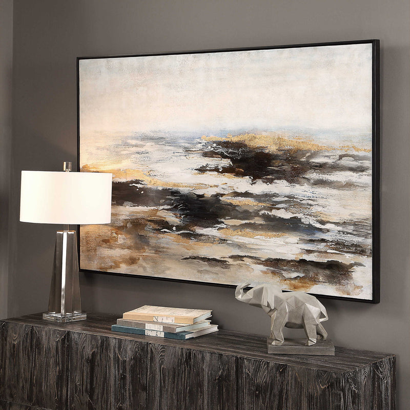 Light brown abstract canvas art by Uttermost featuring bold, textured brushstrokes and modern design for contemporary home decor.