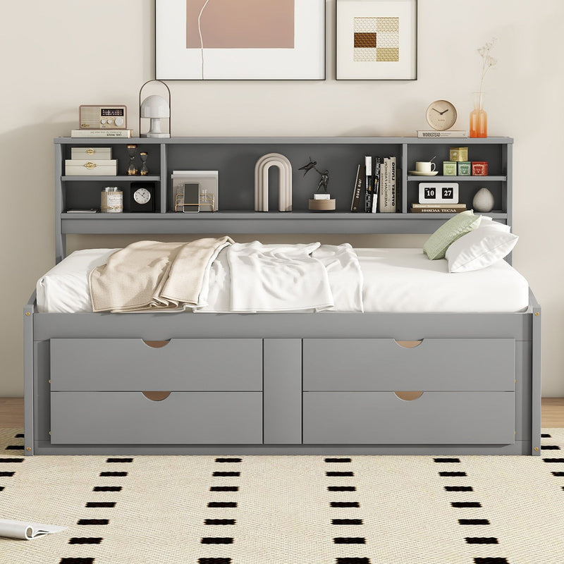 Daybed With 2 Bedside Cabinets, Upper Shelves And 4 Drawers - R&R Furniture Gallery (Fountain Valley, CA)