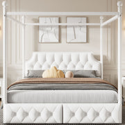 Queen Size Canopy Platform Bed With Upholstered Headboard And 2 Storage Drawers - White - R&R Furniture Gallery (Fountain Valley, CA)