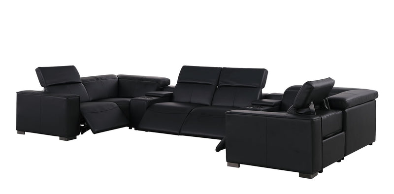 1208 - 8 Piece U Shaped Leather Sectional With 4 Power Recliners & Power Headrests