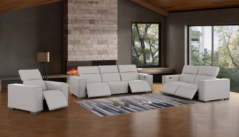1208 - Leather Reclining Set (Sofa, Loveseat & Chair With 5 Power Recliners)