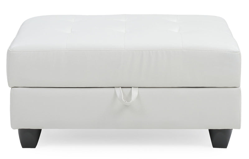Contemporary upholstered storage ottoman by Glory Furniture, featuring a stylish design and soft fabric upholstery for living room decor.