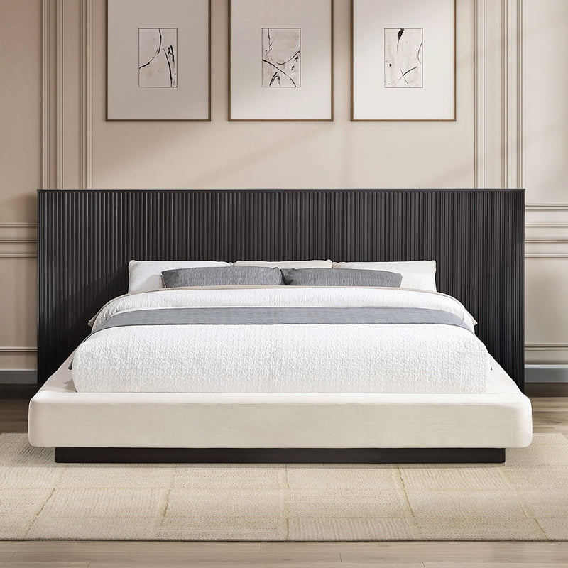 Clayten - Eastern King Bed - Beige Linen & Espresso - R&R Furniture Gallery (Fountain Valley, CA)