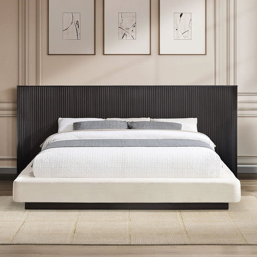 Clayten - Eastern King Bed - Beige Linen & Espresso - R&R Furniture Gallery (Fountain Valley, CA)