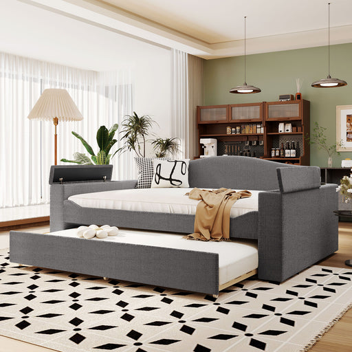 Upholstered Daybed With Storage Armrests, Trundle And Latest Integrated tooth Audio System - R&R Furniture Gallery (Fountain Valley, CA)
