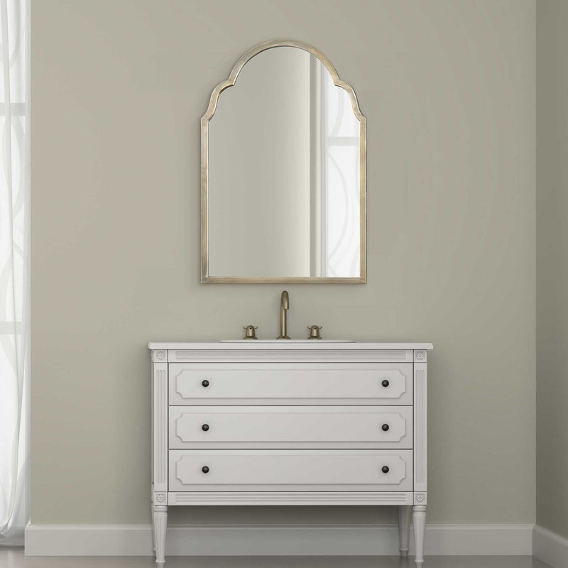Brayden Petite Arch Mirror by Uttermost featuring a sleek silver finish and a petite, arched wall mirror design.