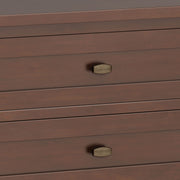 Handcrafted Warm Shaker bedside table by Simpli-Home, accent nightstand with wood finish and storage drawer.