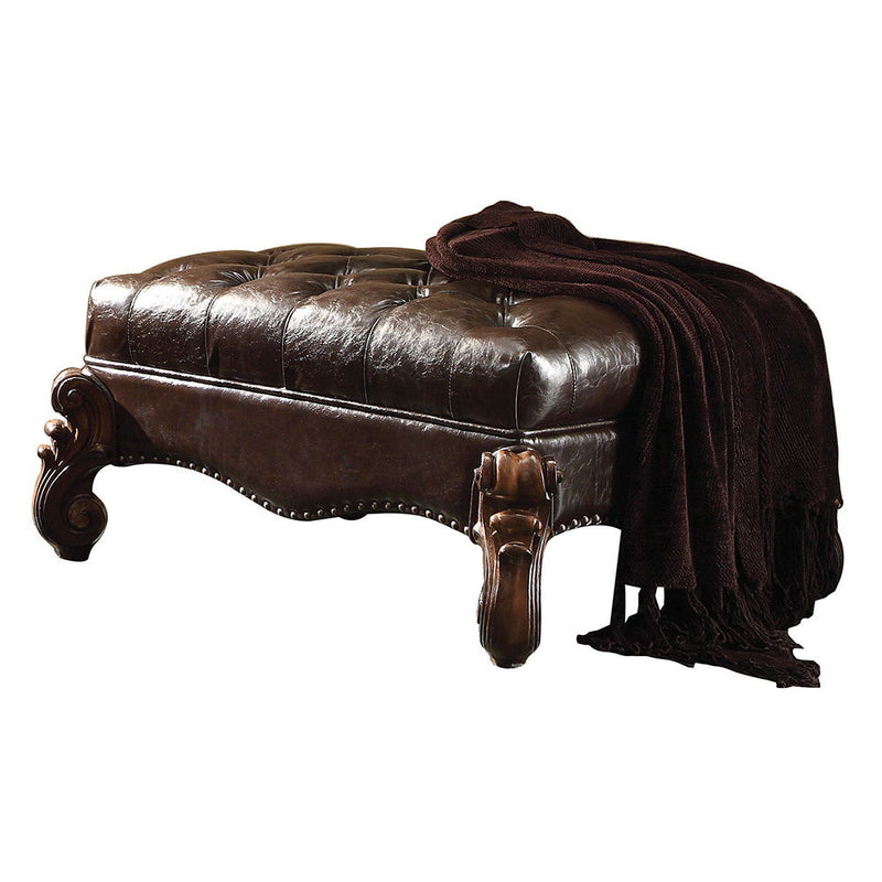 Versailles - Ottoman - Two Tone Dark Brown Synthetic Leather & Cherry Oak - R&R Furniture Gallery (Fountain Valley, CA)