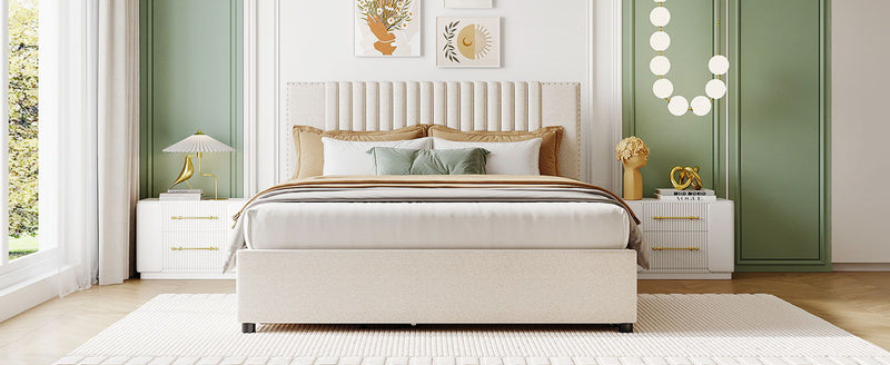 Upholstered Platform Bed With Drawers, Classic Headboard Design - R&R Furniture Gallery (Fountain Valley, CA)