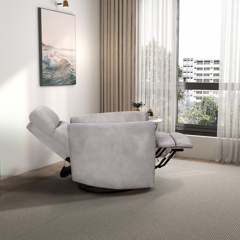 Lawson - Swivel Glider Suede Recliner Chair - Latte - R&R Furniture Gallery (Fountain Valley, CA)