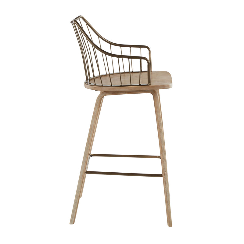 Lumi Source Winston farmhouse counter stool with wooden seat and metal legs, 24-27 inch height, rustic style for kitchen or bar area