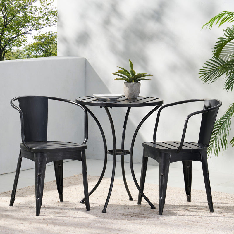 Noble House Yearn 3-piece outdoor bistro set with table and two chairs, ideal for patio or garden seating.