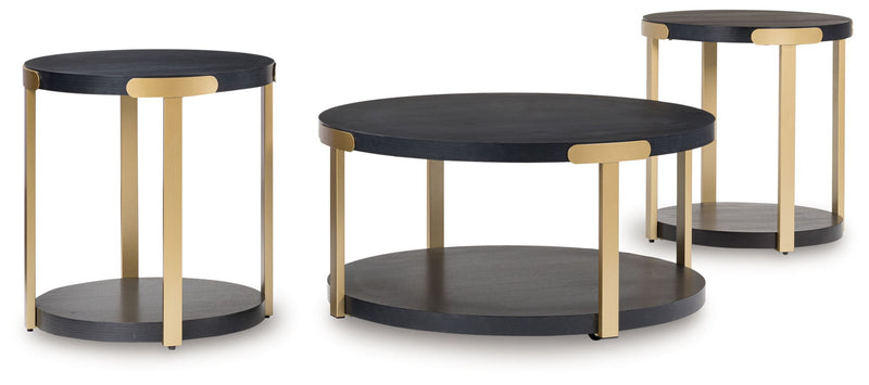 Shylore - Occasional Table Set (Set of 3) - Black / Brass Finish - R&R Furniture Gallery (Fountain Valley, CA)