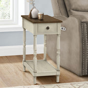 Traditional 8th Street accent end table with two tiers, storage drawer, and stylish design, shown with wood finish and decorative accents.