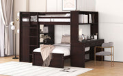 DreamHaus loft bed with twin standalone bed, shelves, desk, and wardrobe, showcasing a multi-functional bedroom furniture setup.
