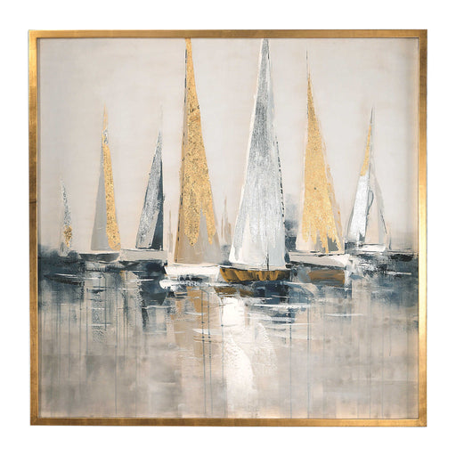 Blue nautical-themed canvas art by Uttermost featuring maritime imagery, perfect for coastal or nautical decor.