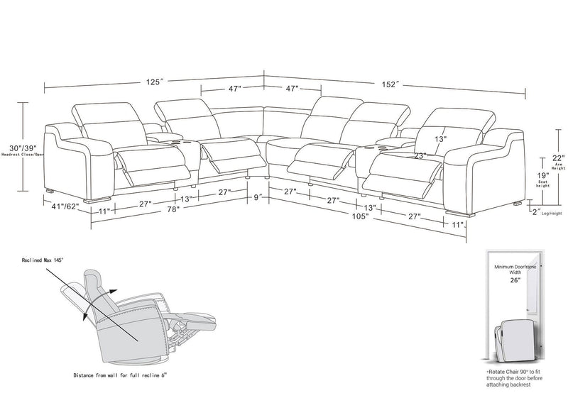 1116 - 8-Piece L-Shaped Sectional Sofa In With 4 Power Recliners & Power Headrests