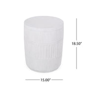 Antique white outdoor patio end table by Noble House with a classic design, suitable for garden or balcony seating areas.