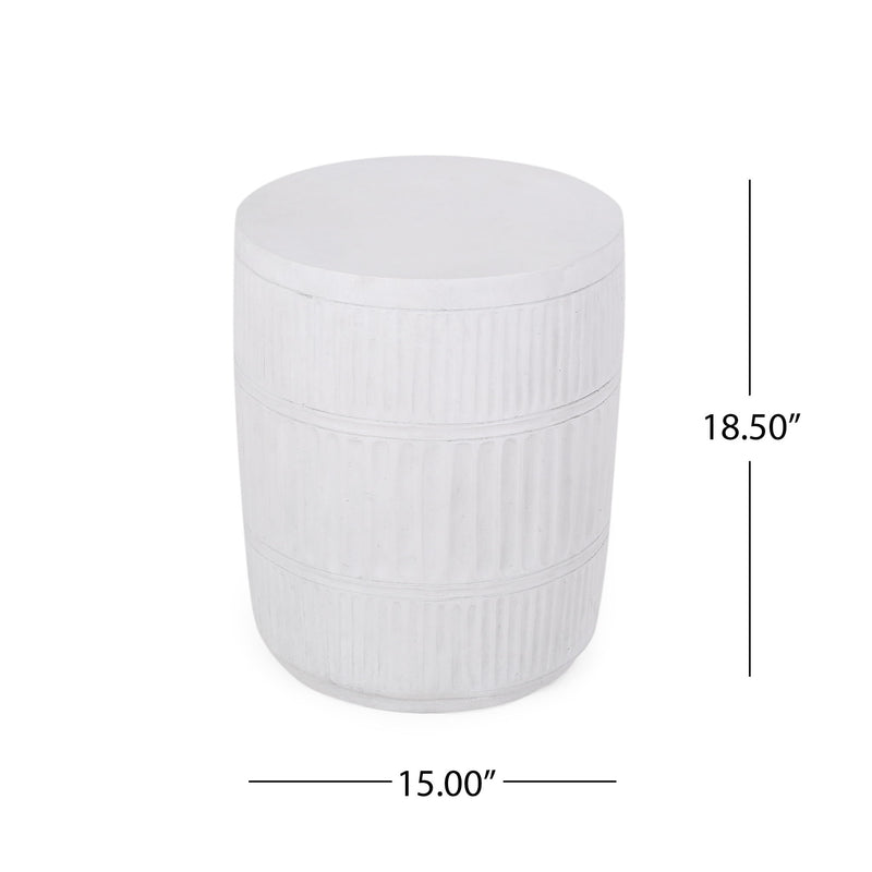 Antique white outdoor patio end table by Noble House with a classic design, suitable for garden or balcony seating areas.