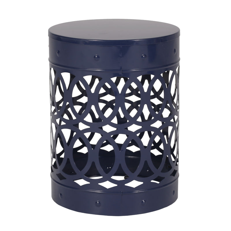 Large outdoor metal end table with a modern design, featuring a sleek round top and sturdy legs by Noble House.
