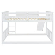 DreamHaus white full over full bunk bed with ladder and slide, showcasing a sturdy wooden frame and fun play features.